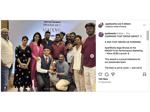 Ayatiworks won the 43rd Edition of Maddy’s award for best Performance Marketing for Volvo